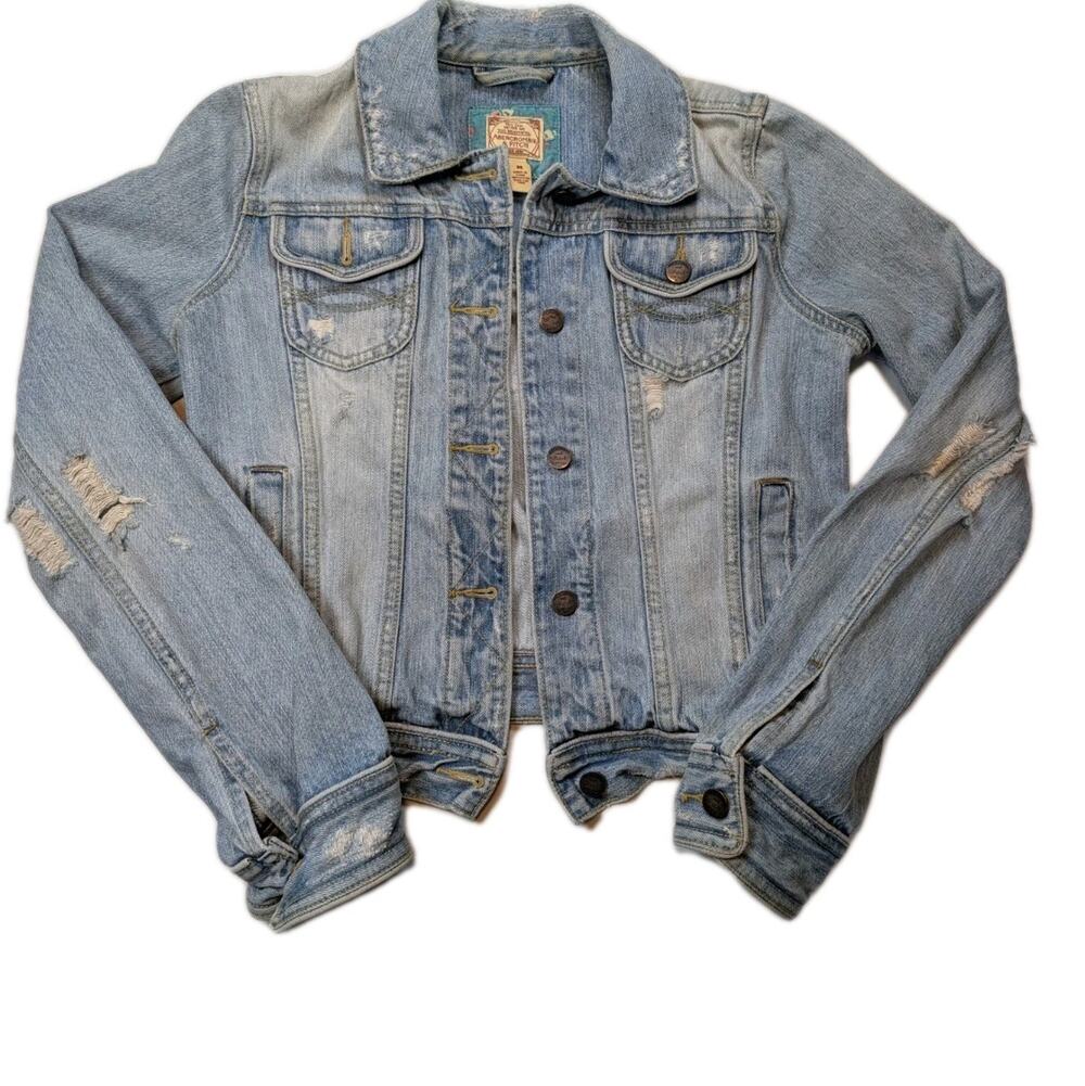 Abercrombie & Fitch Trucker Jacket Women's Medium Distressed Denim Cotton